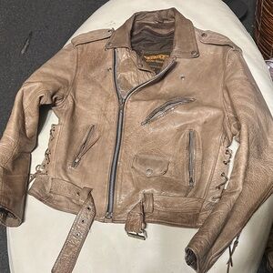 Genuine Leather,UNIK Tan Biker Jacket L
